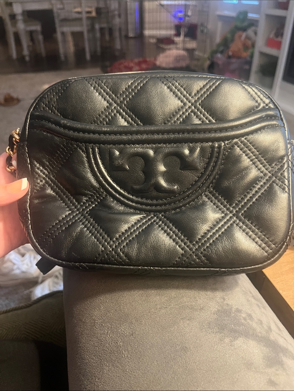 Tory Burch Black Quilted Leather Crossbody Camera Bag